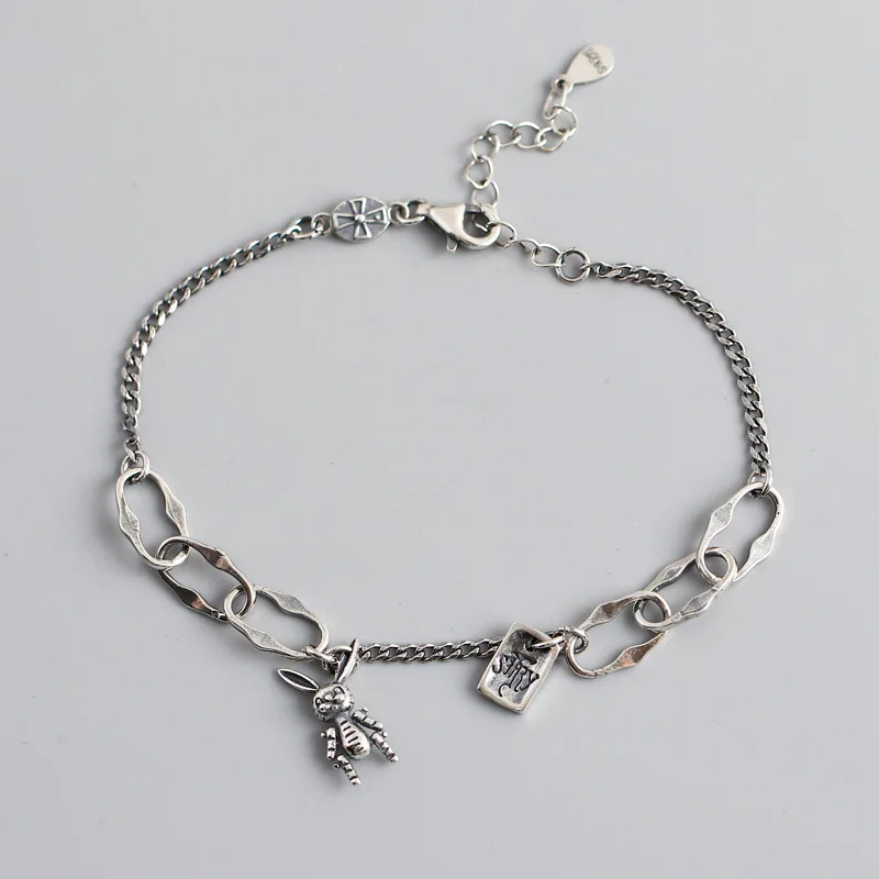 Korean retro cartoon rabbit bracelet female s925 sterling silver English alphabet asymmetric bracelet (SK1151), As picture
Korean retro cartoon rabbit bracelet female s925 sterling silver English alphabet asymmetric bracelet (SK1151), As picture