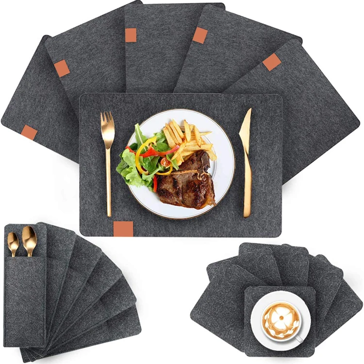 Eco-friendly material set of 6 pieces laser cut felt table placemat, Dark grey or custom
Eco-friendly material set of 6 pieces laser cut felt table placemat, Dark grey or custom