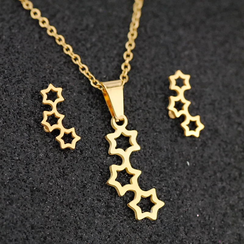 Ruigang Hotsale Fashion Jewelry Gold Plated Pendant Earring Set Stainless Steel Star Necklace For Women, Picture 
Ruigang Hotsale Fashion Jewelry Gold Plated Pendant Earring Set Stainless Steel Star Necklace For Women, Picture