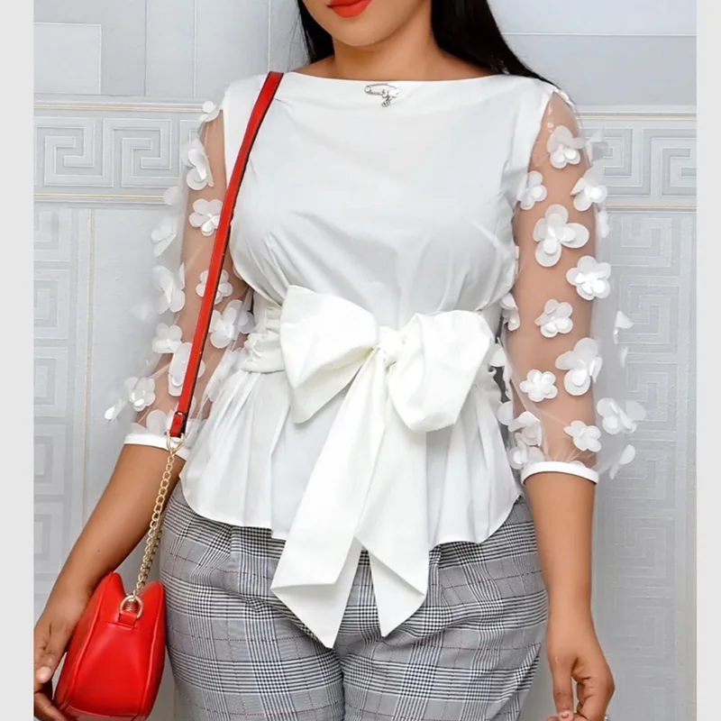 Large Size O-neck Petal Sleeve Bowtie Patchwork See Through Lady Blouse, White,yellow, red
Large Size O-neck Petal Sleeve Bowtie Patchwork See Through Lady Blouse, White,yellow, red