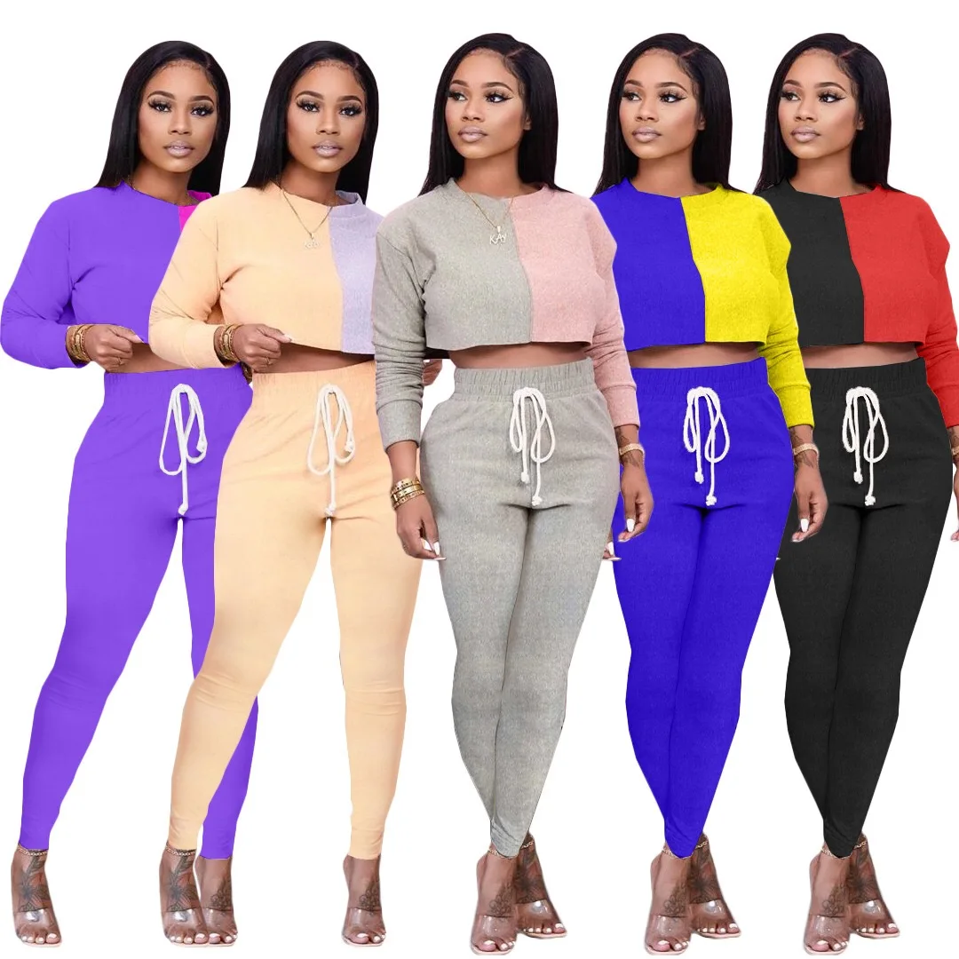 fall clothing for women patchwork long sleeve crop top with leggings solid color pants two piece set sports casual dresses, 5 color as picture
fall clothing for women patchwork long sleeve crop top with leggings solid color pants two piece set sports casual dresses, 5 color as picture