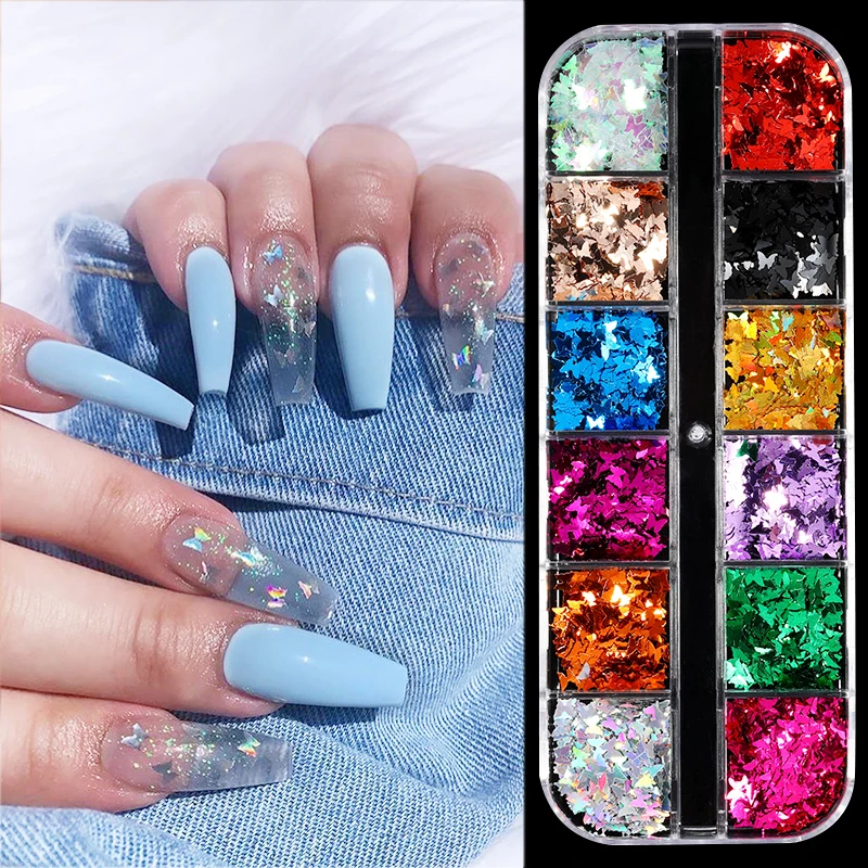 Hot selling 12 colors laser butterfly glitter sequins nail art decoration, 12colors 
Hot selling 12 colors laser butterfly glitter sequins nail art decoration, 12colors