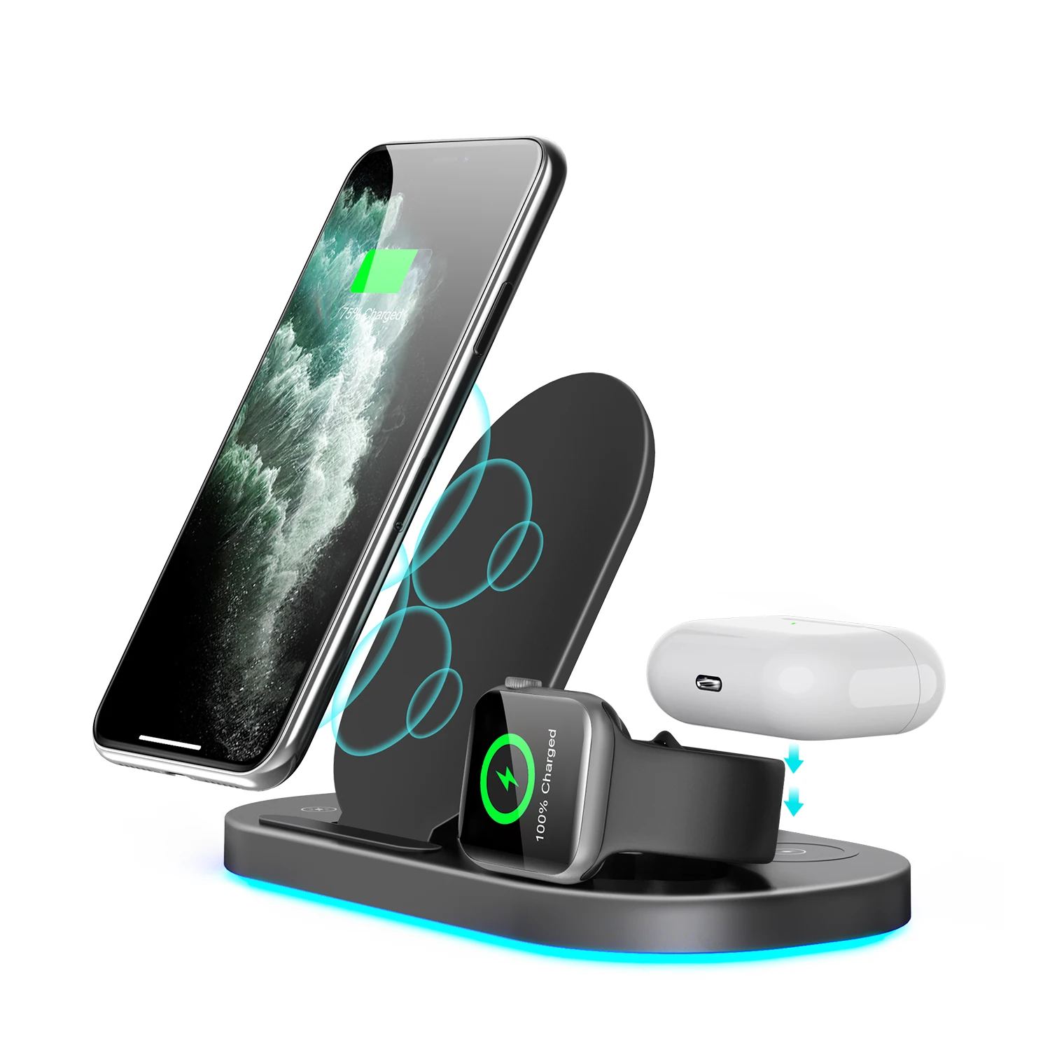 

Manufacturer wholesale fast charing foldable 3 in 1 portable wireless qi charger stand for iphone iwatch airpods