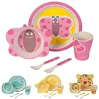 Custom Eco Bio Reusable Bamboo Fiber Funny Baby Kids Dinner Plate Bowl Cup Fork Spoon Set