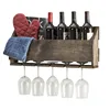 Wall Mounted Wood Wine Rack 4 Long Stem Glass Holder & Wine Storage 6 Bottle Wall Mounted Wine Rack