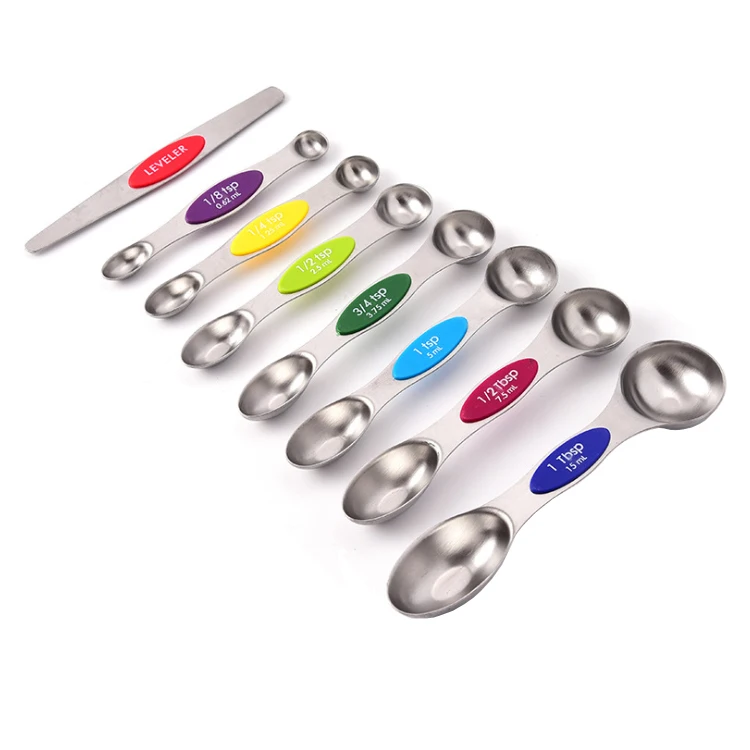 8 Pack Stainless Steel Dual Sided Magnetic Kitchen Baking Measuring Spoons with Leveler
8 Pack Stainless Steel Dual Sided Magnetic Kitchen Baking Measuring Spoons with Leveler