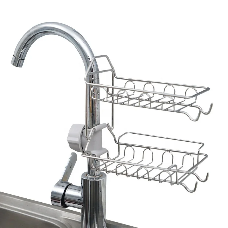 Stainless Steel Bathroom Organizer with 2 Hooks Sink Storage Rack Kitchen Faucet Drain Shelf Sponge Dish Cloth Towel Holder, Silver 
Stainless Steel Bathroom Organizer with 2 Hooks Sink Storage Rack Kitchen Faucet Drain Shelf Sponge Dish Cloth Towel Holder, Silver