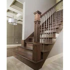 High Quality Indoor Wood Tread Wrought Iron Railing Straight Stairs