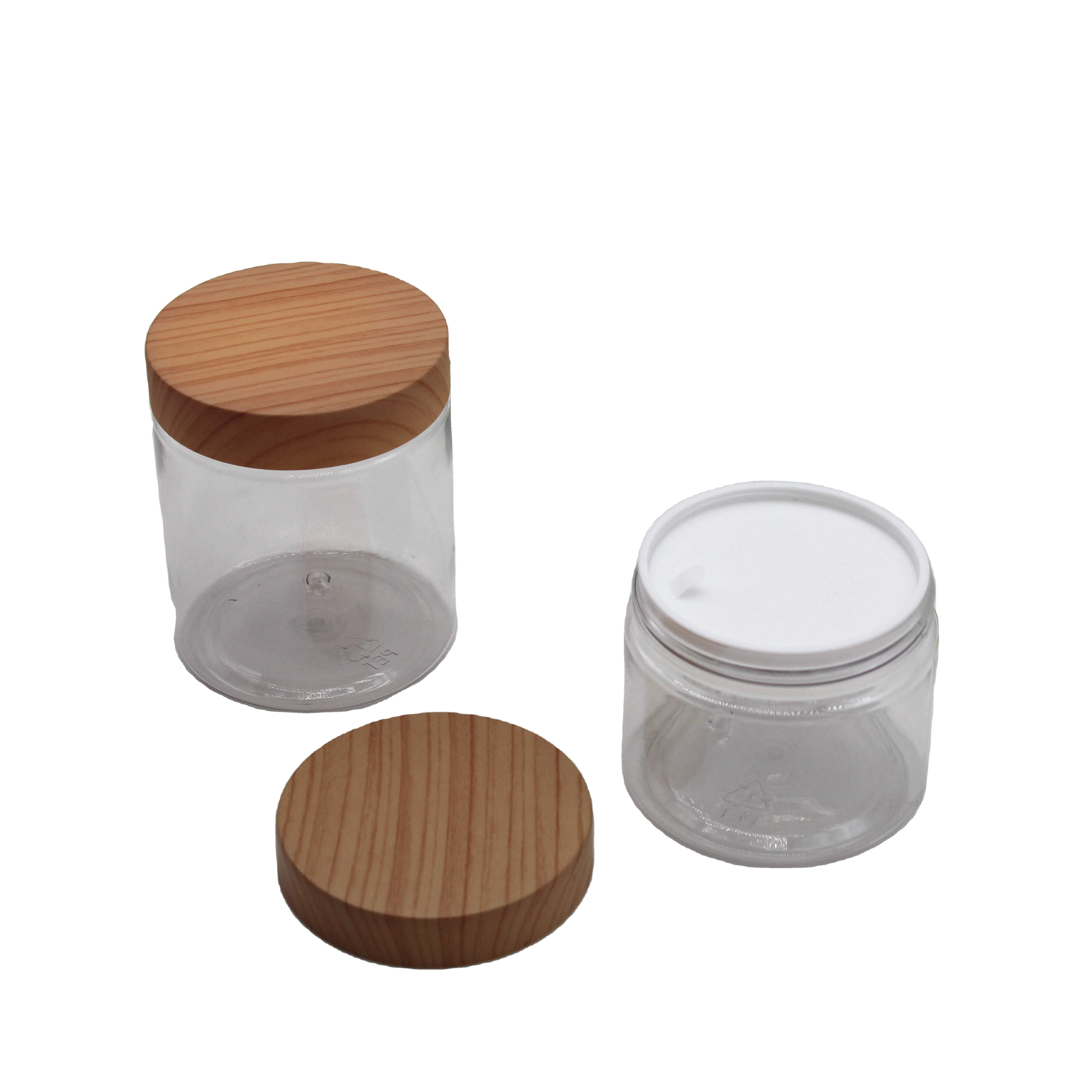 Custom all size 4oz 8oz PET Jar with Wood Lid