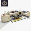 leather or fabric modern simple sofa set with golden stainless steel legs gold modern stainless steel frame luxury single sofa