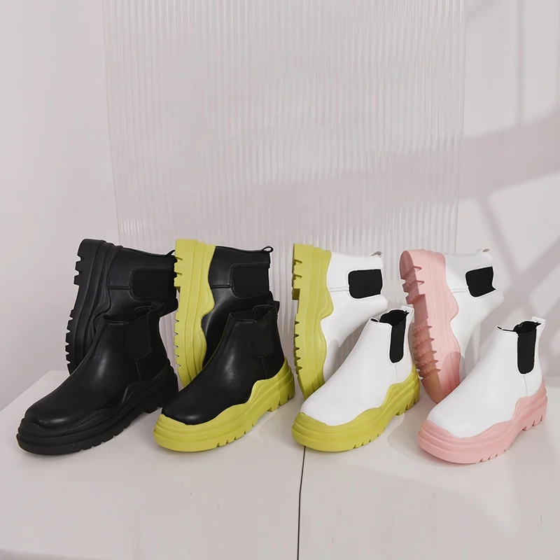 Leather Rain Shoes Work Ankle Chunky Chelsea Boot Women Low Cut Platform Boots, White, pink, green, black
Leather Rain Shoes Work Ankle Chunky Chelsea Boot Women Low Cut Platform Boots, White, pink, green, black