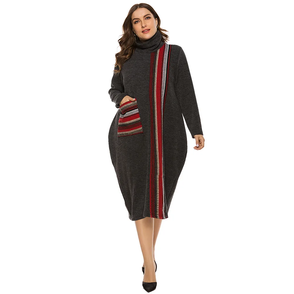 LEX Plus size fat women clothing 2021 woman High collar stripe pocket loose and slim versatile maxi dress
LEX Plus size fat women clothing 2021 woman High collar stripe pocket loose and slim versatile maxi dress