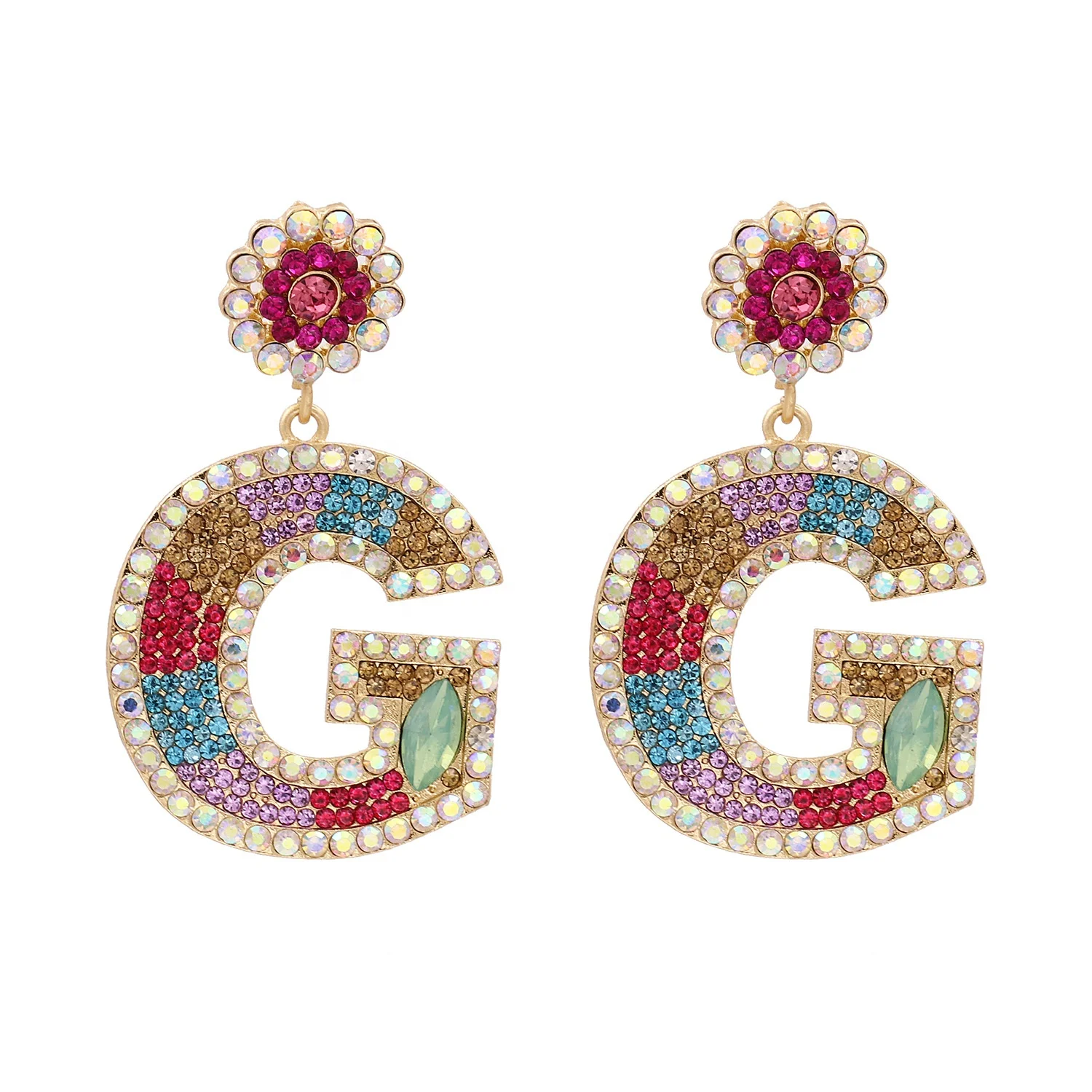Wholesale fashion boho colorful crystal gold plated alphabet G stud earrings jewelry
Wholesale fashion boho colorful crystal gold plated alphabet G stud earrings jewelry