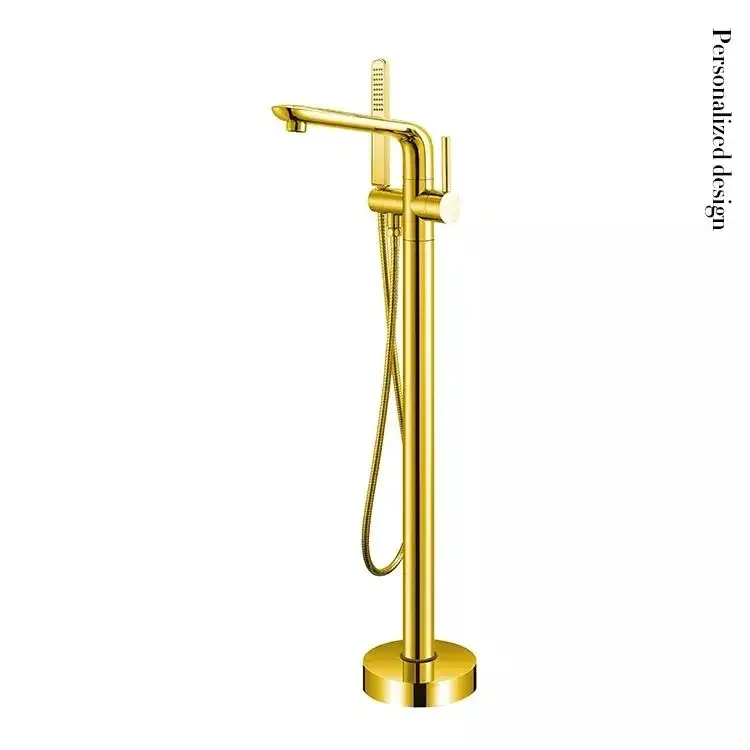 

New Gold Floor Mounted Bathtub Faucet Set Luxury Design Freestanding Bath Tub and Shower Mixer Tap