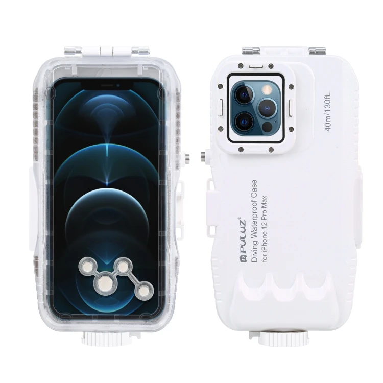

PULUZ 40m/130ft Photo Video Taking Underwater Housing Cover Waterproof Diving Case for iPhone 12 Pro Max, White
