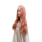 Mid-length long hair long curly hair wavy smoky pink wig human hair European and American wig
