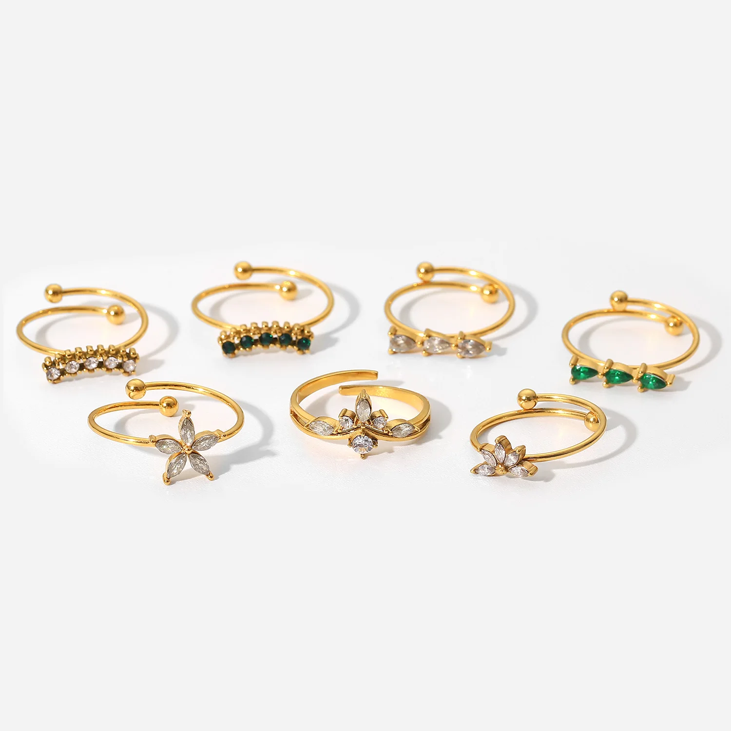 Waterproof 18K Gold Plated Stainless Steel Fine Jewelry Dainty Adjustable Cubic Zirconia Rings for Women
Waterproof 18K Gold Plated Stainless Steel Fine Jewelry Dainty Adjustable Cubic Zirconia Rings for Women