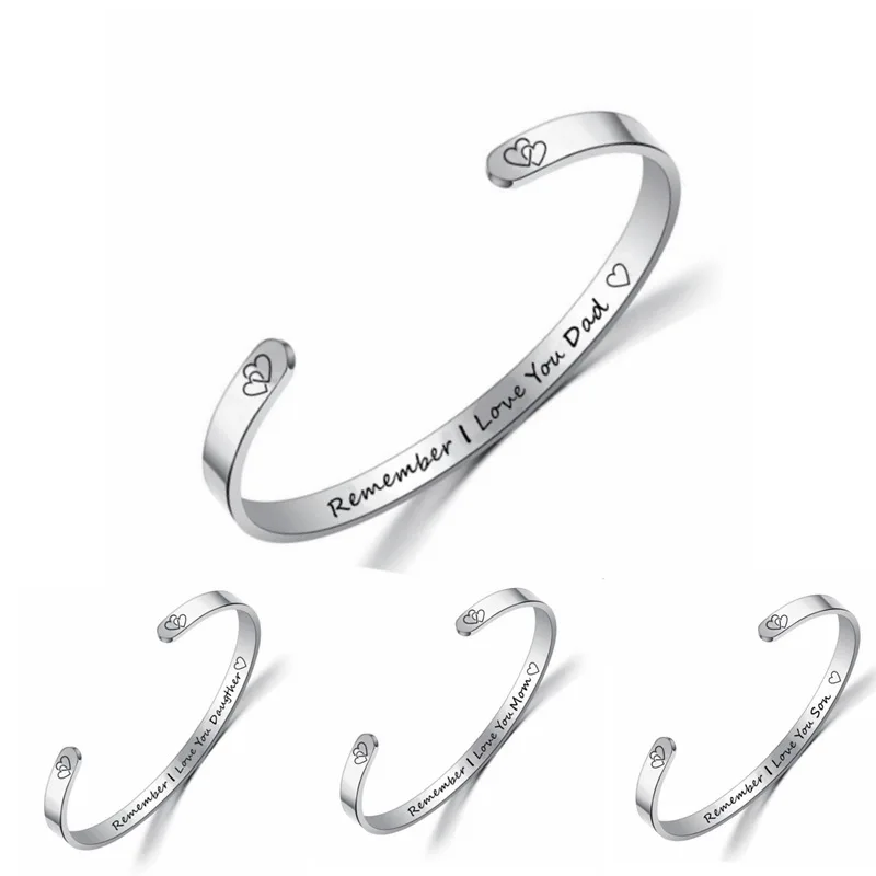 Wholesale DIY stainless steel cuff bracelet I love you Mon Daughter Son engraved letter bracelet for gift
Wholesale DIY stainless steel cuff bracelet I love you Mon Daughter Son engraved letter bracelet for gift