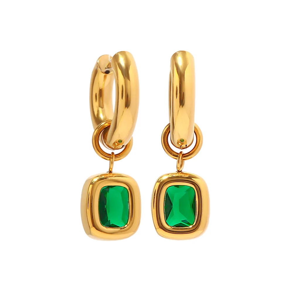 Wholesale Luxury Green Zircon Earrings Fashionable 18K Gold Plated Chunky Huggie Hoop Earrings Stainless Steel Jewelry
Wholesale Luxury Green Zircon Earrings Fashionable 18K Gold Plated Chunky Huggie Hoop Earrings Stainless Steel Jewelry