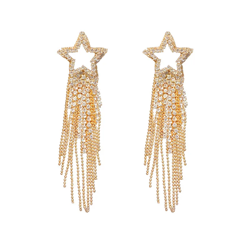 Wholesale Personality Elegant Women Korean Fashion Star Long Tassel Rhinestone Drop Dangle Earrings, Gold;silver
Wholesale Personality Elegant Women Korean Fashion Star Long Tassel Rhinestone Drop Dangle Earrings, Gold;silver