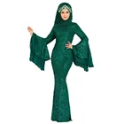 Abaya Beautifully Turkish Sequin Evening Muslim Dress Mermaid Islamic Clothing Plus Size