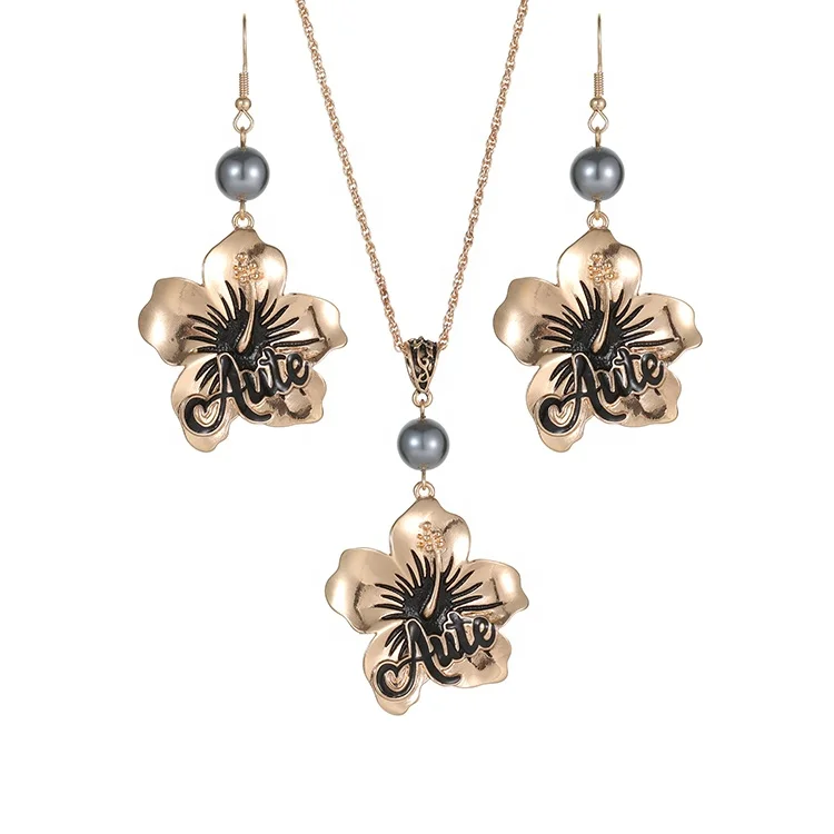 High Quality Women Gold Hibiscus Flowers Hawaiian Earrings Necklace Jewelry Sets For Party, Golden
High Quality Women Gold Hibiscus Flowers Hawaiian Earrings Necklace Jewelry Sets For Party, Golden