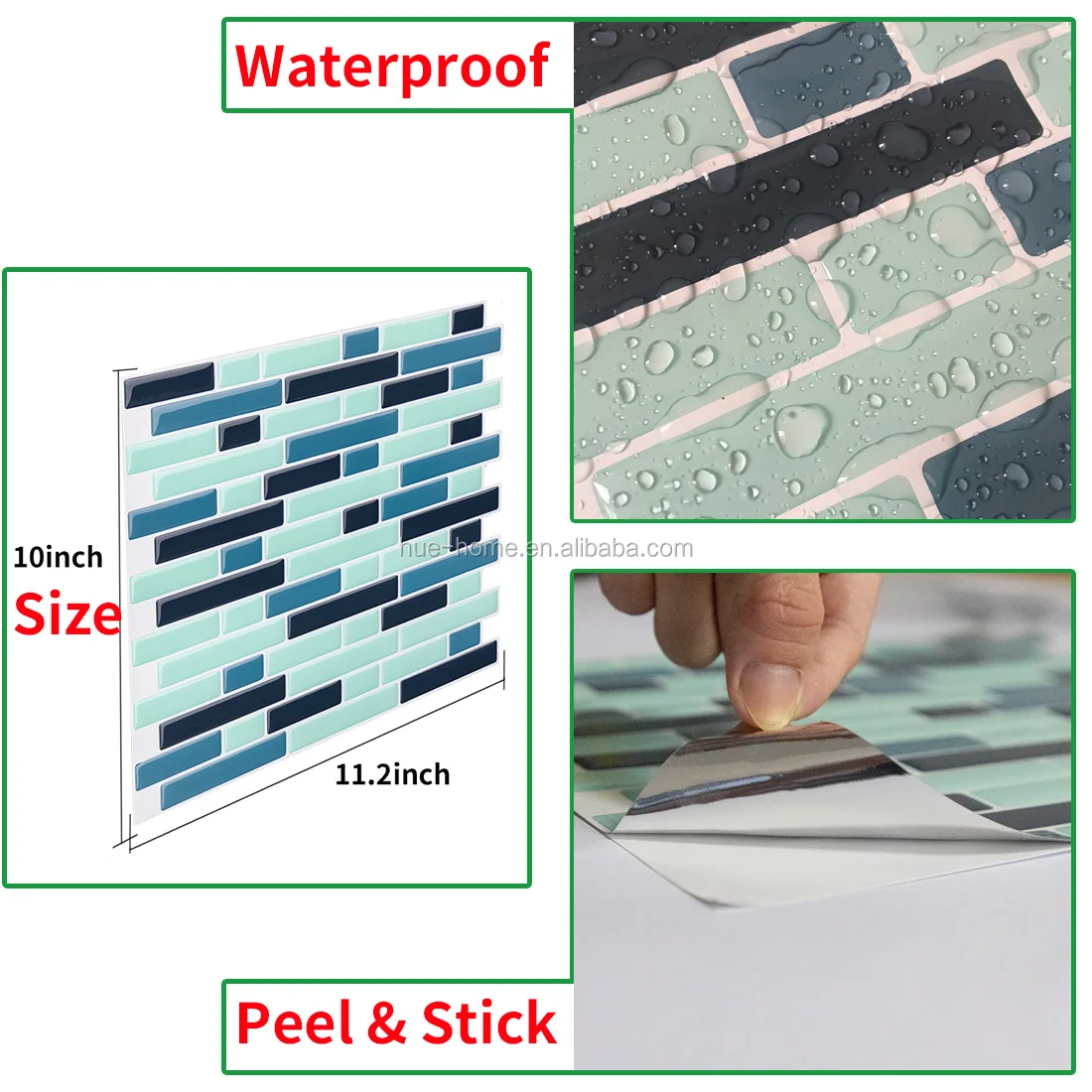 Mostic Waterproof Wall Brick 3d tiles Wallpaper Green Grey White Mixed and Stick Tiles for Bathroom or living room or bedroom