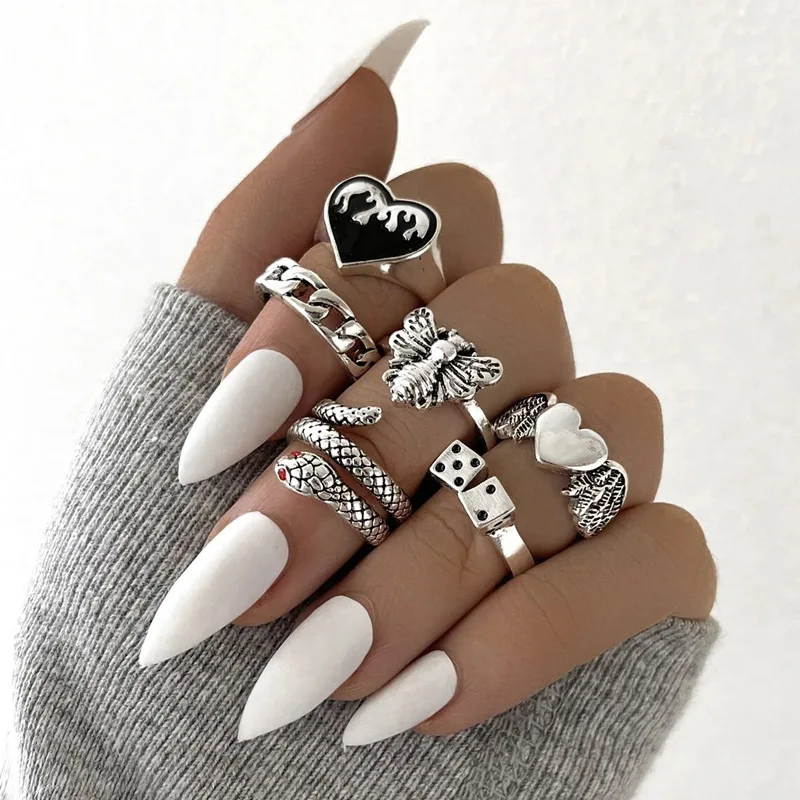 6PCS/SET Wholesale Gothic Silver Color Ring Set For Women Aesthetic Costume Retro Jewelry Anxiety Chunky Gadgets Free
6PCS/SET Wholesale Gothic Silver Color Ring Set For Women Aesthetic Costume Retro Jewelry Anxiety Chunky Gadgets Free