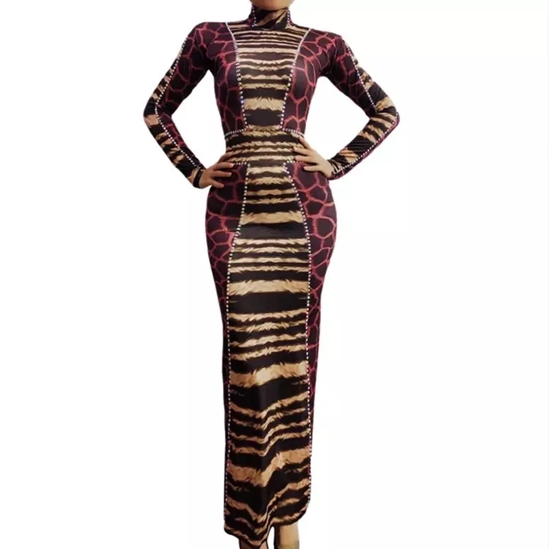 Women Long Sleeve Leopard Print Rhinestones Dress Host Models Catwalk Slim Long Dresses Birthday Celebrate Prom Stage Outfit
Women Long Sleeve Leopard Print Rhinestones Dress Host Models Catwalk Slim Long Dresses Birthday Celebrate Prom Stage Outfit
