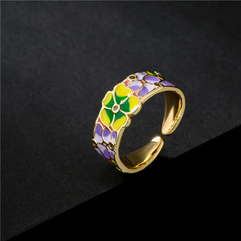 New Trendy Green Yellow Oil Drip Flower Open Rings Real Gold Plated Purple Cherry Blossom Enamel Rings For Women
New Trendy Green Yellow Oil Drip Flower Open Rings Real Gold Plated Purple Cherry Blossom Enamel Rings For Women