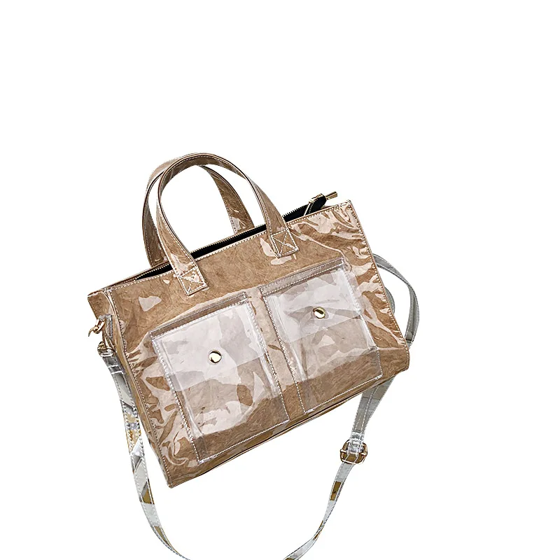 V445 Wholesale fashion ladies clear shoulder bags transparent kraft paper pu handbags for women
V445 Wholesale fashion ladies clear shoulder bags transparent kraft paper pu handbags for women