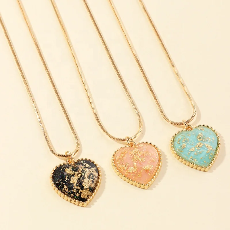 SUNRAIN Hot Sale Fashion Resin Heart Pendant Mother's Day Gift Gold Foil Women Necklace Jewelry, Black,pink,green
SUNRAIN Hot Sale Fashion Resin Heart Pendant Mother's Day Gift Gold Foil Women Necklace Jewelry, Black,pink,green