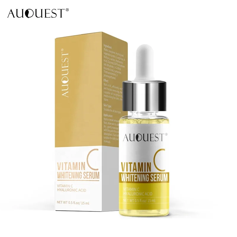

Private Label Organic Skin Whitening Vitamin C Serum Freckle Fading Face Serum With Collagen Hyaluronic Acid, Transparent yellow