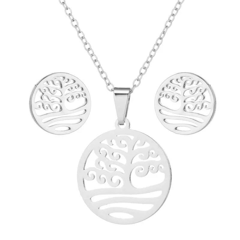 2020 Fashion Stainless Steel Necklace Earrings Set Tree of life Gold Color Jewelry Set Women Jewellery joias feminina
2020 Fashion Stainless Steel Necklace Earrings Set Tree of life Gold Color Jewelry Set Women Jewellery joias feminina