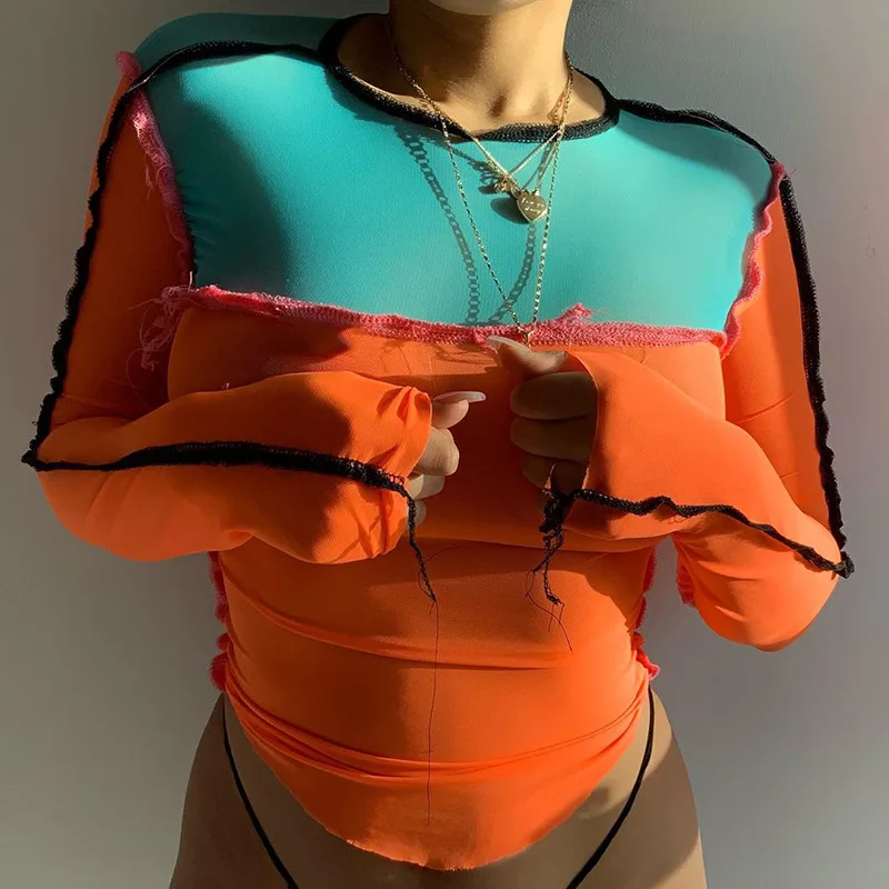 X01298C mesh striped patchwork women long sleeve o-neck crop see through sexy crop top fashion summer club party elastic outfits, Black
X01298C mesh striped patchwork women long sleeve o-neck crop see through sexy crop top fashion summer club party elastic outfits, Black
