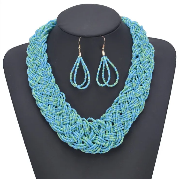 European and American exaggerated pure hand woven rice bead necklace Bohemian style necklace set new special sale
European and American exaggerated pure hand woven rice bead necklace Bohemian style necklace set new special sale