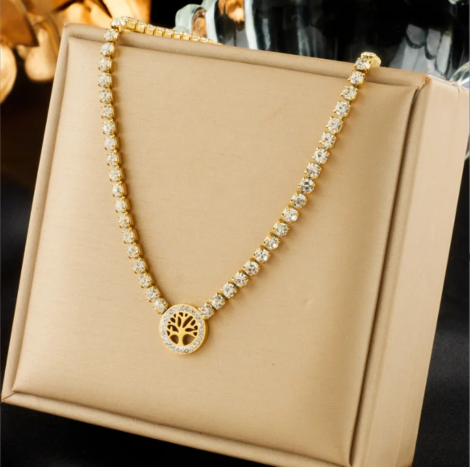 Stainless Steel Circular Tree of life Pendant Necklace For Women Girl Fashion Luxury Zircon Crystal Chain choker Jewelry Gift
Stainless Steel Circular Tree of life Pendant Necklace For Women Girl Fashion Luxury Zircon Crystal Chain choker Jewelry Gift