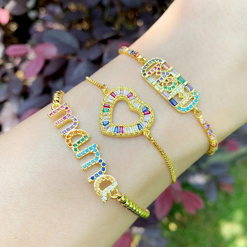 High Quality Women Crystal Bracelet Multiple Round Letters Mama Bracelet Adjustable Rainbow Mom Bracelets, Gold
High Quality Women Crystal Bracelet Multiple Round Letters Mama Bracelet Adjustable Rainbow Mom Bracelets, Gold