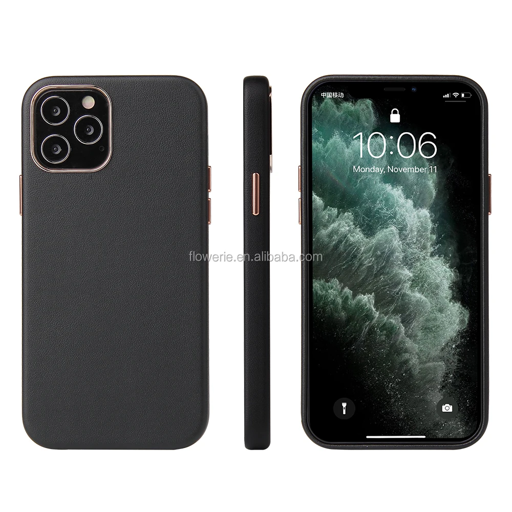 CUAP061 Customized logo Offical For iPhone Leather Case  Leather Phone Case Cover For iPhone 12 Leather Case with camera frame