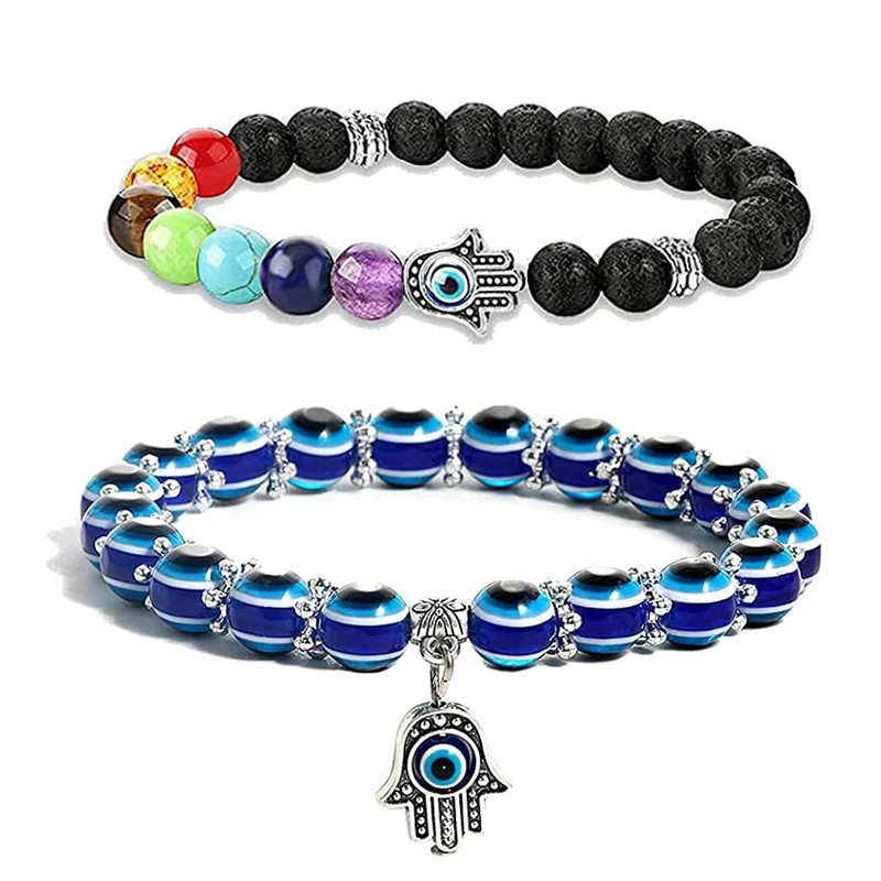 2Pcs /Set 7 Chakra Bead Lava Stone Bracelet Evil Blue Eye Beaded Charm Stretch Beaded Bracelet Handmade Jewelry
2Pcs /Set 7 Chakra Bead Lava Stone Bracelet Evil Blue Eye Beaded Charm Stretch Beaded Bracelet Handmade Jewelry