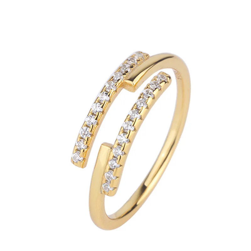 

Trendy Women 925 Sterling Silver Adjustable Open Cz Cubic Zirconia Micro Pave Gold Plated Statement Ring Jewelry