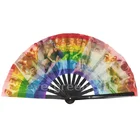 Good Perfect Folding Hand Fan Holographic Good Vibes LARGE 66cm Hand Made Folding Fan Perfect For Festivals