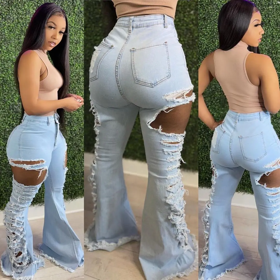 Hot Selling Skinny Distressed High Waist Women Trousers Ladies Blue Ripped Jeans Denim Flare Pants
Hot Selling Skinny Distressed High Waist Women Trousers Ladies Blue Ripped Jeans Denim Flare Pants