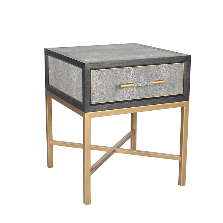 Contemporary modern gold faux shagreen nesting end table