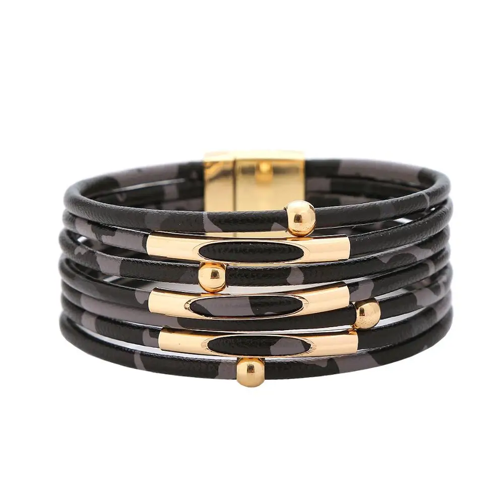 Leopard Print Layered Leather Gold Beads Charm Magnetic Buckle Bracelet For Women Men
Leopard Print Layered Leather Gold Beads Charm Magnetic Buckle Bracelet For Women Men