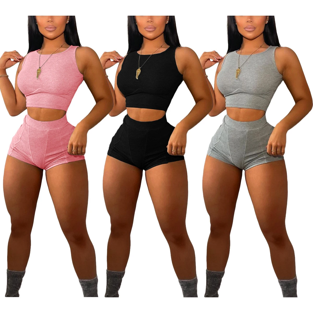 FS2765D summer Solid Color Bike Short Set Sleeveless Short Suit Two Piece Casual Yoga Outfit for Women
FS2765D summer Solid Color Bike Short Set Sleeveless Short Suit Two Piece Casual Yoga Outfit for Women
