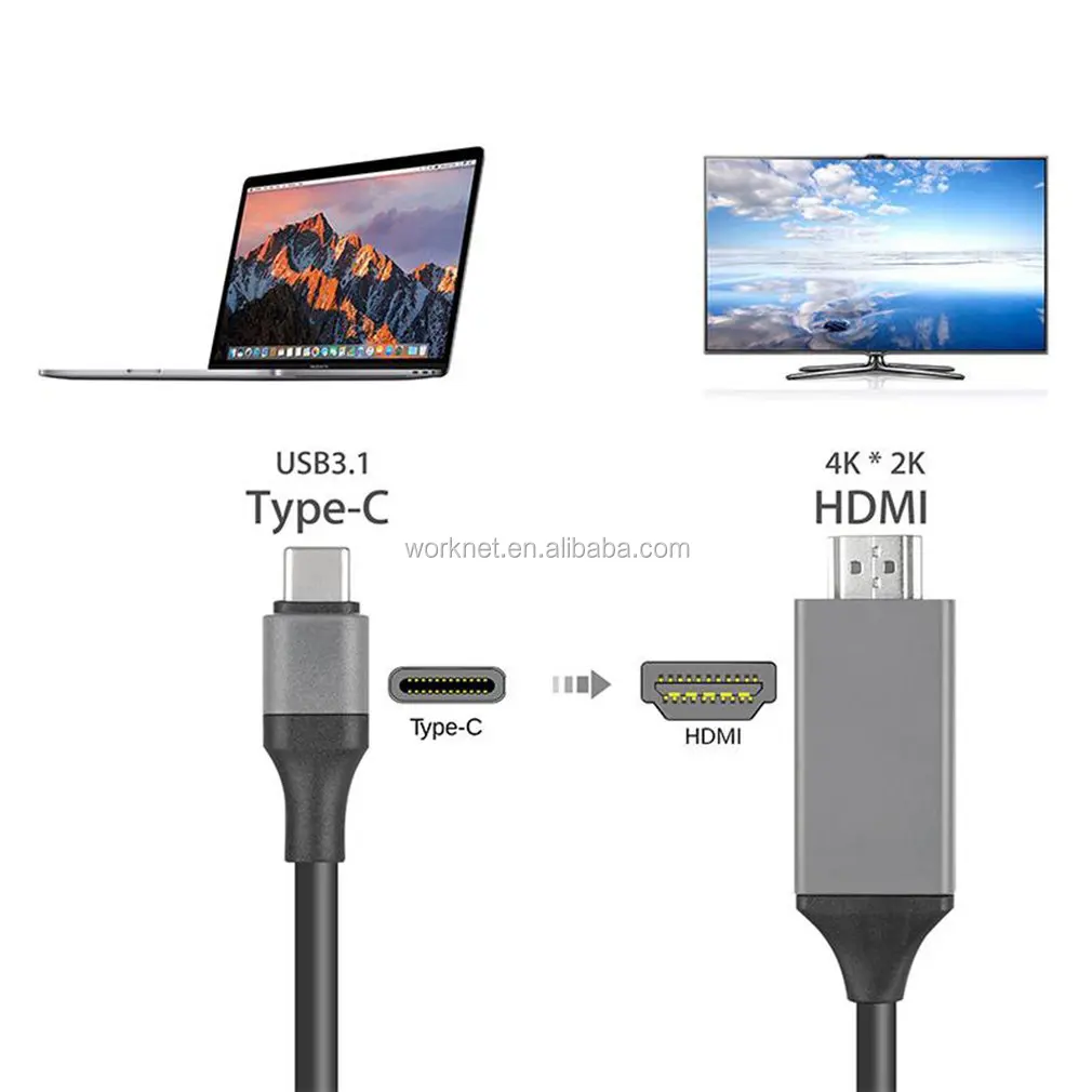 2m type C to HDMI Cable Adaptor for MacBook Samsung Galaxy S9/S8/Note 9 Huawei P20 Pro USB-C HDMI Adapter - ANKUX.COM