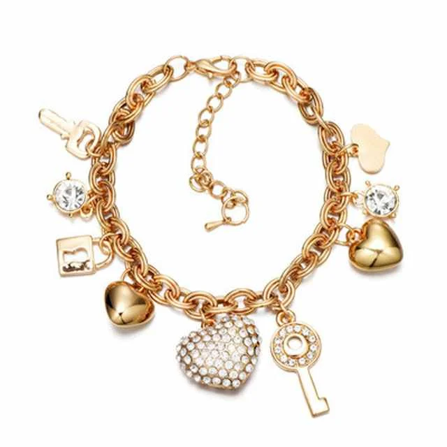 Exquisite Fashion Love Crystal Bead Heart Lock Key Zircon Chain Drop Charms Bracelets Gift Jewelry for Women, As photo
Exquisite Fashion Love Crystal Bead Heart Lock Key Zircon Chain Drop Charms Bracelets Gift Jewelry for Women, As photo
