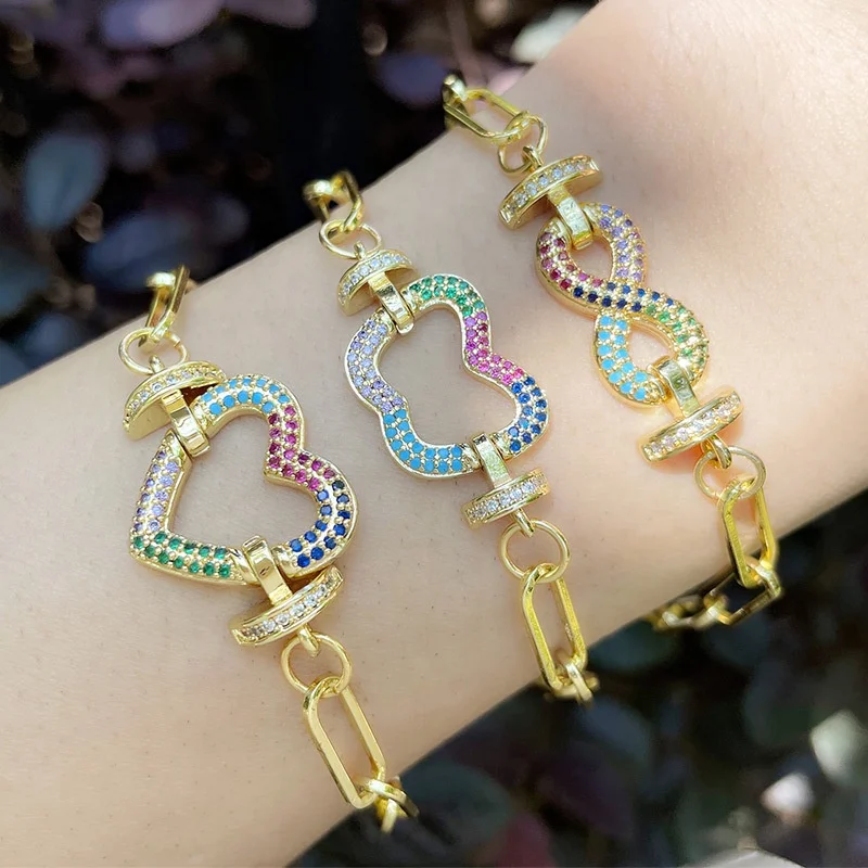 2021 Hot Sale fashion Elegant jewelry 18k gold plated link chain colorful cubic zirconia diamond charm heart Women Bracelet
2021 Hot Sale fashion Elegant jewelry 18k gold plated link chain colorful cubic zirconia diamond charm heart Women Bracelet