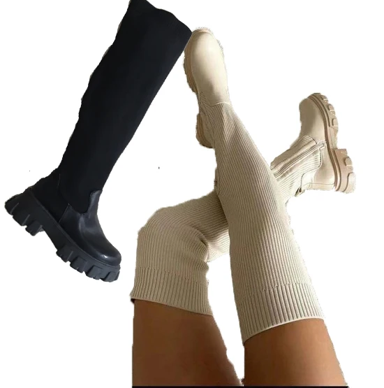 TG043 2021 winter knitted long casual boots over the knee thigh high boots women shoes, Picture color
TG043 2021 winter knitted long casual boots over the knee thigh high boots women shoes, Picture color